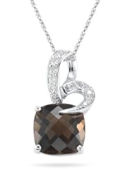 0.16 Cts Diamond & 4.10 Cts Smokey Quartz Pendant in 14K White Gold
