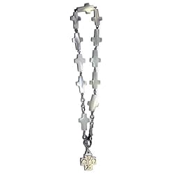 Silver Tone Rosary Bracelet with Cross Pendant and Cross-Shaped Charms - Imported From Italy