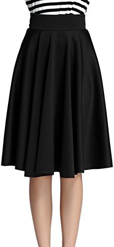 B&E Women's Pure Color Midi Full Skirt Size L Black