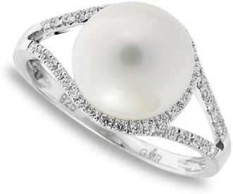 Pearl Ring with Created Diamonds 0.24 Ctw in Sterling Silver (118101)