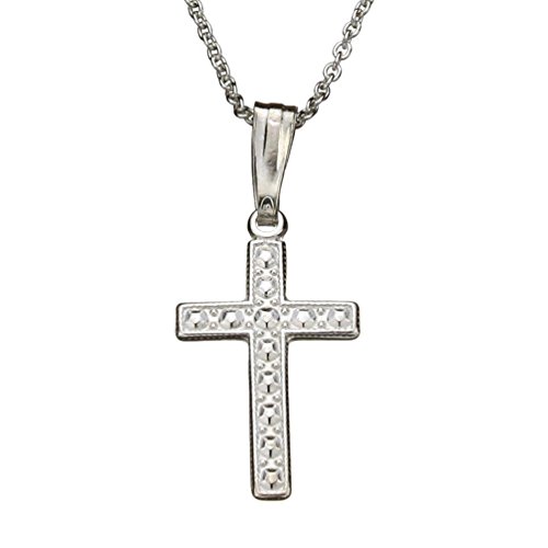 Sterling Silver Small Cross Pendant Cable Chain Necklace Italy, 16″