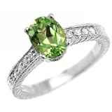 1.65ct Fine Green Peridot & Diamonds 14k White Gold Ring