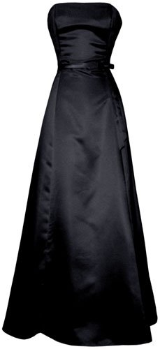 50's Strapless Satin Long Gown Bridesmaid Prom Dress, L, Black