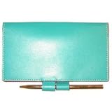 Baekgaard New Colorful Collection Leather Checkbook Cover with Logo Pen, Turquoise with Azalea Interior