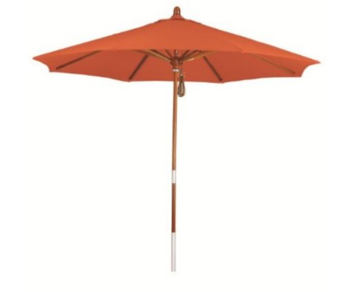 California Umbrella MARE908-5417 9-Feet Sunbrella Fabric Pulley Open Wood Market Umbrella, Tuscan