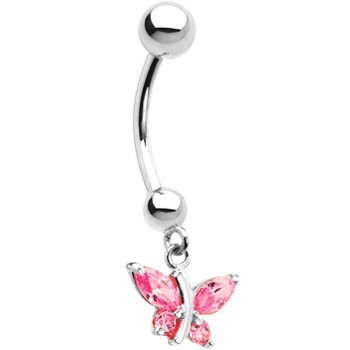 14K White Gold Butterfly October Birthstone Belly Ring