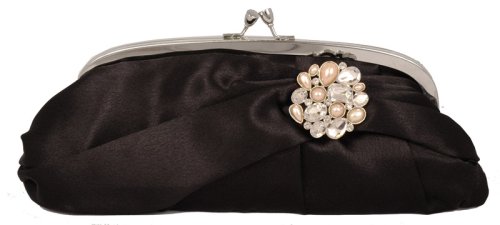 Satin Bag with Flower Shaped Rhinestone Evening Bag - (Elizabeth)