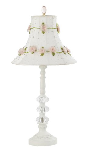 Medium Glass Ball Lamp with Roses Shade and Glass Egg Finial