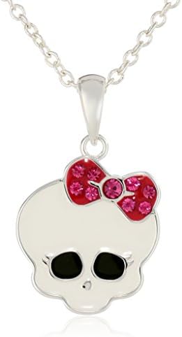 Monsters High Girls' Crystal Bow Skull Chain Pendant Necklace, 18"