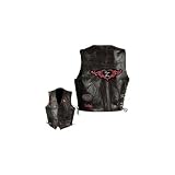 Diamond Plate Ladies Rock Design Genuine Leather Vest 2x Multiple Patches Black Snaps