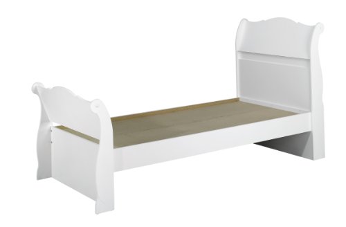 Nexera Dixie Twin Size Sleigh Bed, White Lacquer & Laminate, 43.125