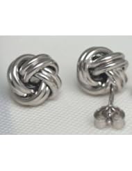 14k White Gold 15mm Italian Love Knot Stud Earrings, 4 Grams