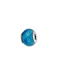 Silver, Blue Python Glitter Overlay Glass Charm for 3mm Bracelets