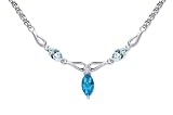 Attractive 1.75 carats total weight Marquise Shape Swiss Blue Topaz & White CZ Gemstone Necklace in Sterling Silver Rhodium Finish