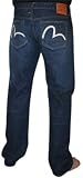 EVISU Jeans Genes Seagull Loose Mens Premium Urban Logo Medium Wash Denim Pants Jeans 35 Inseam
