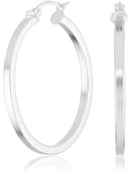 Sterling Silver Thin Square Tube Medium Click-Top Hoop Earrings