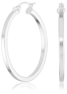 Sterling Silver Thin Square Tube Medium Click-Top Hoop Earrings