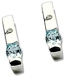 White Ice - Sterling Silver Stylish Bar with Blue Topaz and Diamonds Earrings