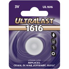 Ultralast UL-1616 Lithium Button Cell Battery DL1616B and ECR-1616BP Equivalent