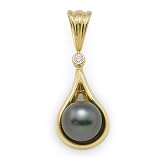 Tahitian Black Pearl Pendant with Diamond in 14K Yellow Gold