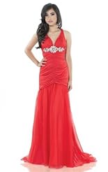 Sexy High-Low-Hem Chiffon/Taffeta/Tulle Lace Beaded Crystal Crystals Applique Prom Dress 
