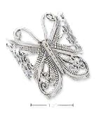 Sterling Silver Large Butterfly Filigree Ring - Size 8.0