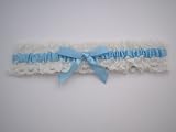Produkt-Bild: Strumpfband zur Hochzeit mit Spitze in creme/ blau