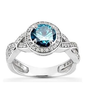 1 Carat Blue Diamond Womens Engagement Ring Vintage Halo Pave Antique 14K Antique Blue Diamond Engagement Ring