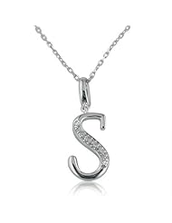 Diamond Initial S Charm Pendant in Sterling Silver on an 18in. Chain