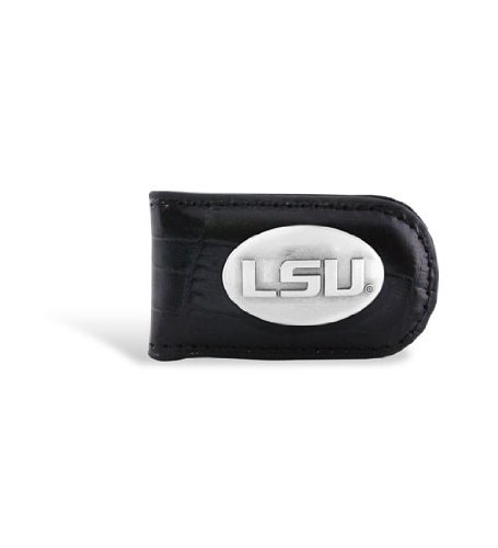 NCAA Lsu Tigers Black Crocodile Leather Magnet Concho Money Clip, One Size