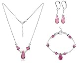 Pink Swarovki Crystal Sterling Silver Bracelet Earrings 16 18 20 22 24 Necklace Jewelry Set