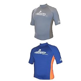 Mens Tilos Short Sleeve Rash Guard for Diving, Surfing, Snorkeling and more, Heavy 8 oz , Blue, Navy, Grey, Orange, Scuba Diving, Swimming, Jetski, Kayaking