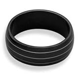 Black Stainless Steel Men's Ring with Line Design in the Band