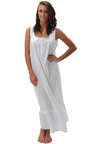 Del Rossa Women's Patricia Cotton Nightgown, Long Sleeveless Victorian Sleepwear
