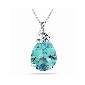 10.25ct Pear Shaped Aquamarine & Diamond Pendant in 10K White Gold by 