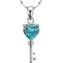 Aquamarine Cubic Zirconia 3.6ct Heart Key Platinum Overlay CAREFREE Sterling Silver Pendant Necklace 16"