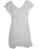 Ladies White Chiffon Dress Ruffle Neckline, White Lining