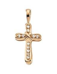 CleverEve Luxury Series 14K Yellow Gold & 0.055 ct. tw. Diamond Cross Pendant 15.00 x 10.00mm