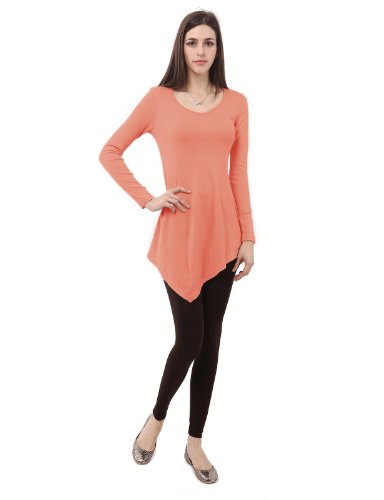 Doublju Womens Modern Casual Slim Fit Unbalanced Hemline Long Tunic Top