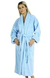 Solid Zero Twist Terry Loop Hotel Spa Bathrobe, 100% Turkish Cotton, Long, Lt. Blue, S-XL