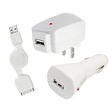GSI Super Quality Travel Kit for Apple iPod/iTouch/Nano/Classic/Video Players - Included Cigarette Lighter Plug-In, Travel Charger and Retractable USB Car Charger