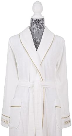 Moss Verbena Silver/Gold Embroidered Spa Robes (Small, White/Gold Embroidered)