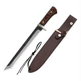 Samurai, 9.45 in. Damascus, Micarta, Leather Sheath