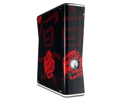 Oriental Dragon Red on Black Decal Style Skin for XBOX 360 Slim Vertical