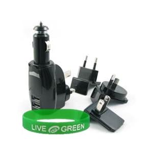 All-in-One USB Travel Charger - AC Wall Charger and 12V DC Car Charger in One with Two Dual USB Output Ports for iPhone 4 4th Generation
