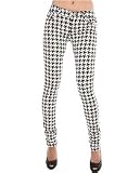 Tripp NYC The Stretch Twill Pants in White & Black Houndstooth,Denim for Women