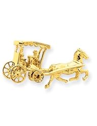 14k Gold Solid Polished 3-Dimensional Horse & Carriage Charm