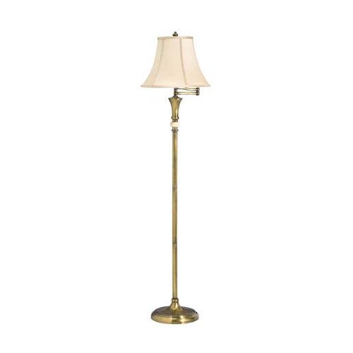 Kichler Lighting 74223 Kirketon 60-Inch Portable Swing Arm Floor Lamp, Aged Brass and Faux Marble Accent with Champagne Soft Back Shade