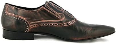 Carlo Ventura Men's Slip-On Shoe In Leather With Decorative Stitching 46 Burnish Metal