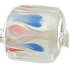 PINK & BLUE TEARDROPS on WHITE Murano Glass CUBE Bead with Sterling Silver fits PANDORA BIAGI Charm Bracelet GIFT BOXED